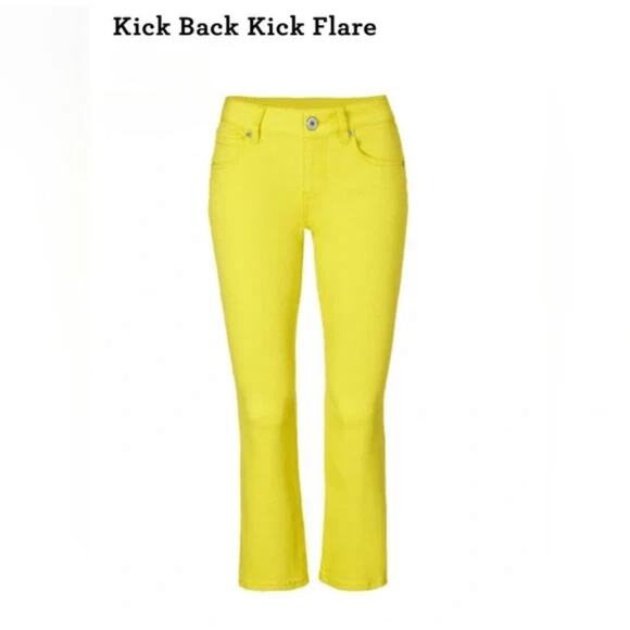 CAbi Women’s Kick Back Kick Flare Jeans Size 2 Style 6286 5 Pocket Sunny Yellow - Picture 5 of 7